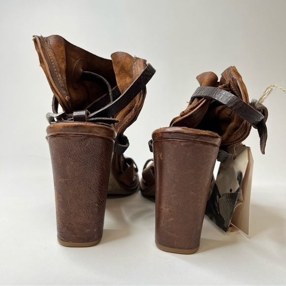 NEW A.S.98 Cognac Brown Distressed Leather Slouchy Strap Western Sandals Heels - Picture 3 of 14
